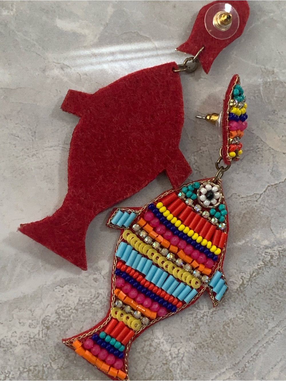 Colorful Beaded Fish Earrings - Multicolor Statement Jewelry - Picture 3 of 5